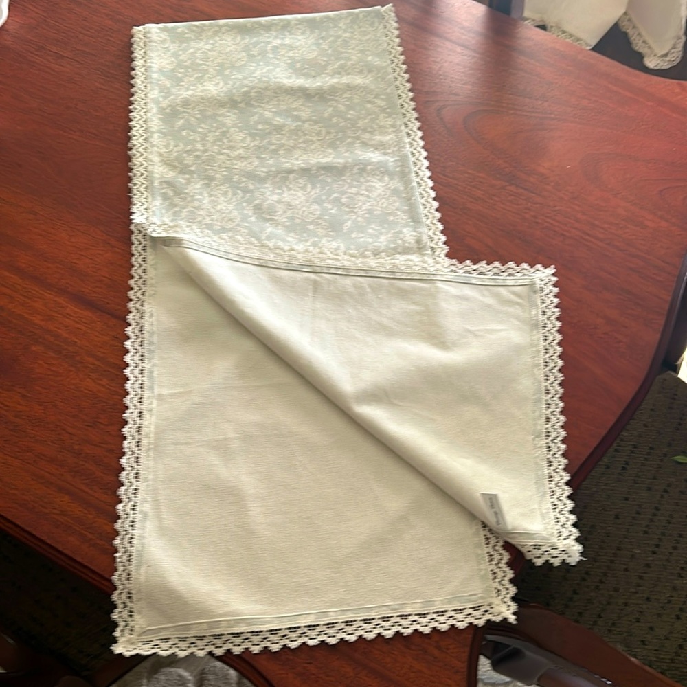 Light blue, shabby chic table runner